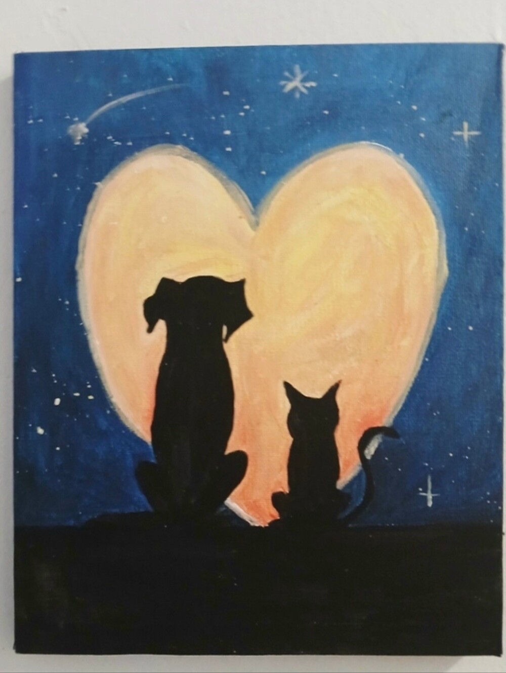 Silhouette Dog & Cat 8 × 10 Canvas Art with Heart